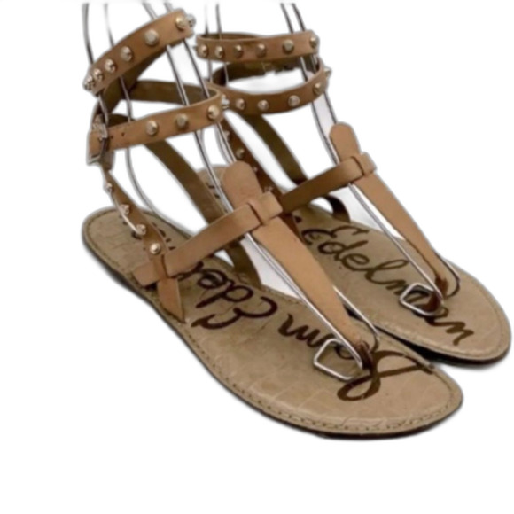 Sam Edelman Shoes - Sam Edelman Gabriela Studded Tan leather thong Ankle Wrap Gladiator Sandal 10